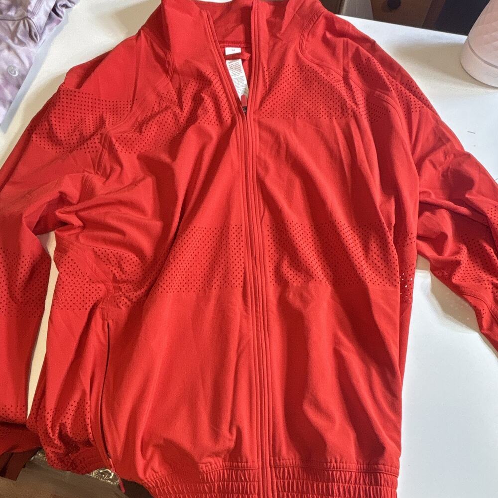 lululemon Adapted State Track Jacket Perf Stripe Full Zip Stretch Red 12